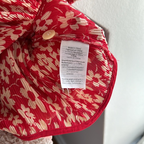 Madewell Red Floral Crinkled Chiffon Sheer Blouse - Picture 6 of 6